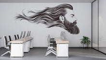 Load image into Gallery viewer, Bearded Man Wall Decal, Barber Shop Wall Decor, Flowing Hair Line Art Sticker, Mens Grooming Wall Art, Modern Barbershop Interior Design