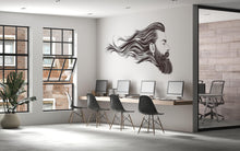 Load image into Gallery viewer, Bearded Man Wall Decal, Barber Shop Wall Decor, Flowing Hair Line Art Sticker, Mens Grooming Wall Art, Modern Barbershop Interior Design