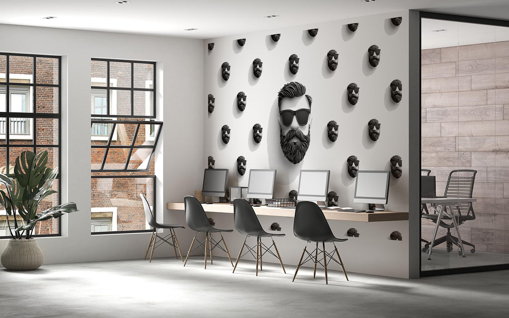 Beard Pattern Wall Decal, Barber Shop Wall Decor, Beard Icon Sticker Set, Mens Grooming Wall Art, Modern Barbershop Interior Design