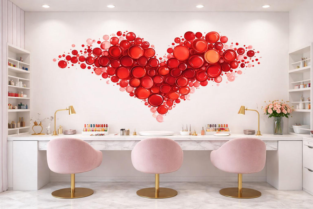 Red Heart Wall Decal Nail Salon Wall Sticker Beauty Studio Decor Romantic Wall Art Manicure Studio Vinyl Wall Decal Love Heart Decor