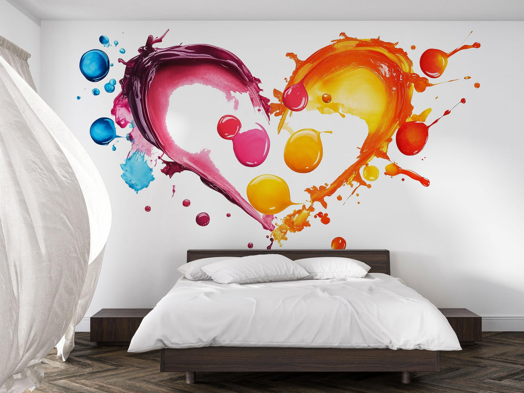 Color Splash Heart Wall Decal Nail Salon Wall Sticker Modern Beauty Studio Decor Vibrant Love Wall Art Manicure Studio Vinyl Wall Decal
