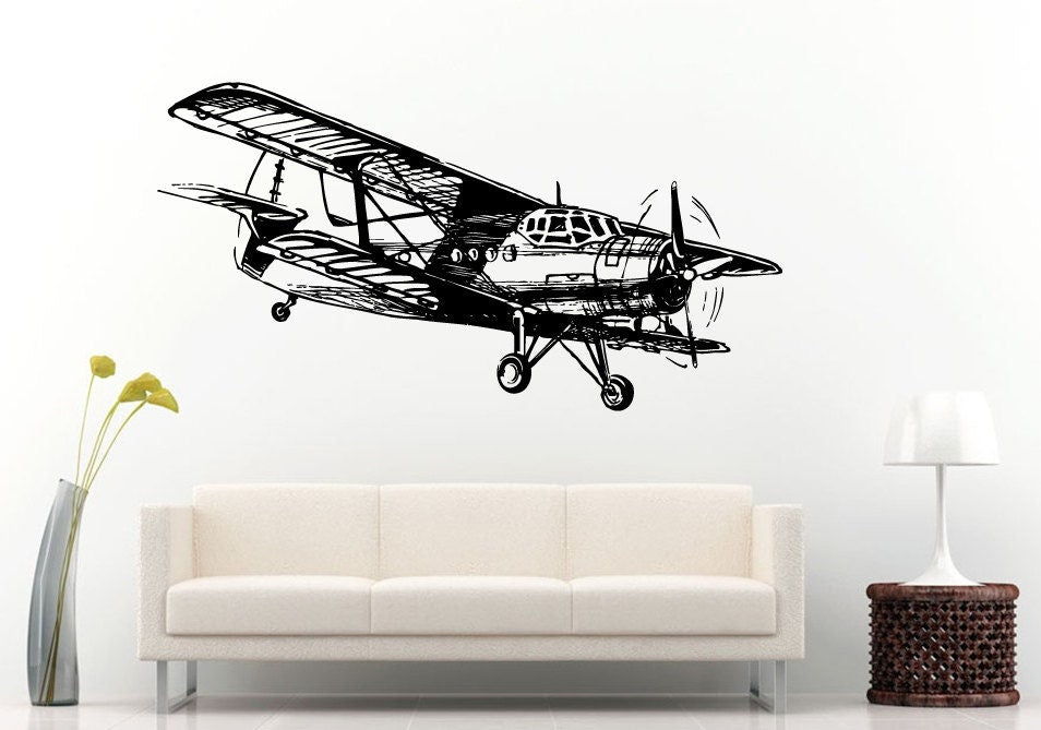 Old Vintage Classic War Air Force Airplane Jet Aircraft Crop Duster Wall Decal Vinyl Sticker Mural Room Decor L675