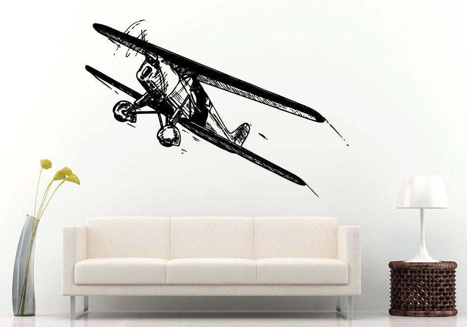 Flying Old Vintage Classic War Air Force Airplane Jet Aircraft Crop Duster Wall Decal Vinyl Sticker Mural Room Decor L676