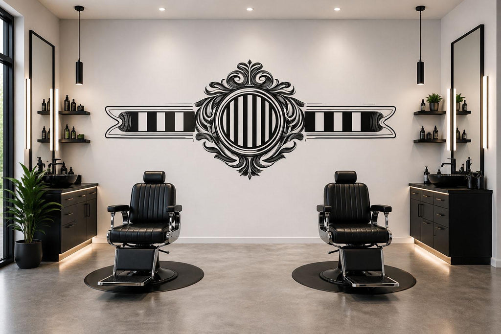 Vintage Barber Wall Decal, Ornate Barbershop Wall Decor, Classic Barber Logo Sticker, Luxury Barber Interior Wall Art, Mens Grooming