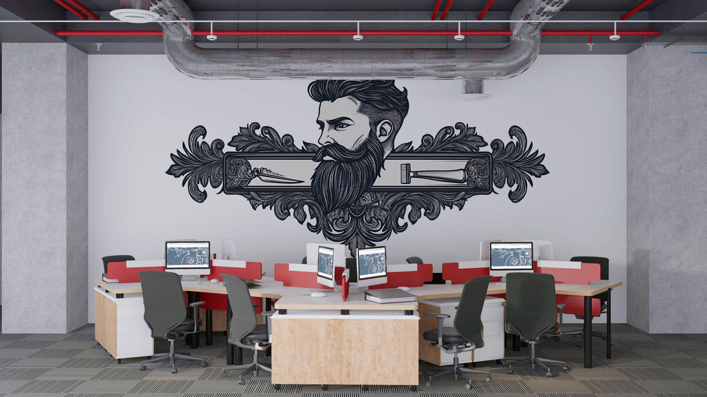 Vintage Barber Portrait Wall Decal, Luxury Barbershop Wall Decor, Bearded Man Barber Art Sticker, Classic Grooming Wall Art