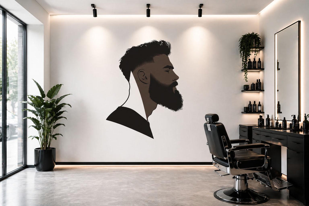Fade Haircut Wall Decal, Barber Silhouette Wall Decor, Modern Barbershop Wall Art, Beard Hair Style Sticker, Mens Grooming Salon Wall Decal