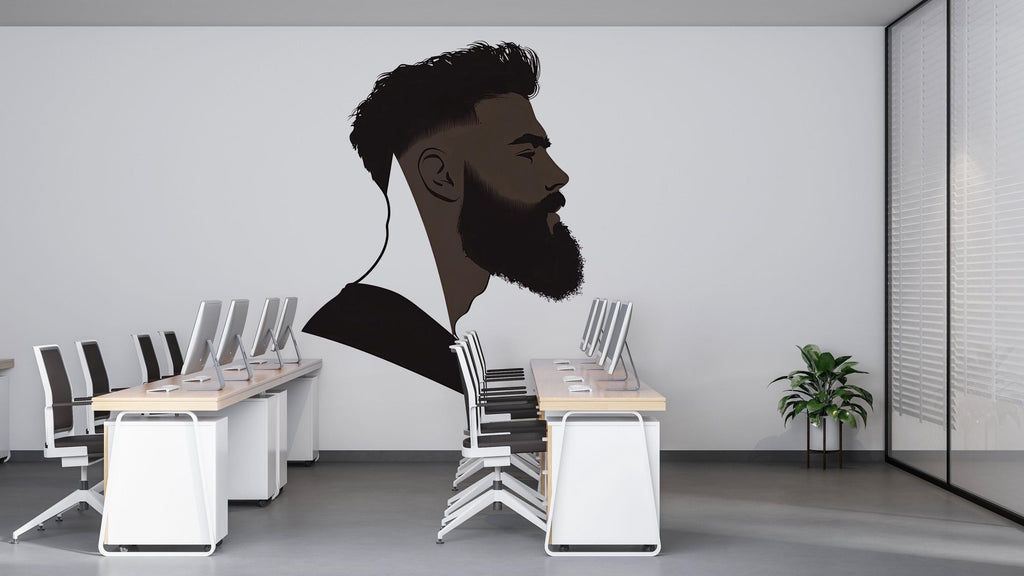 Fade Haircut Wall Decal, Barber Silhouette Wall Decor, Modern Barbershop Wall Art, Beard Hair Style Sticker, Mens Grooming Salon Wall Decal
