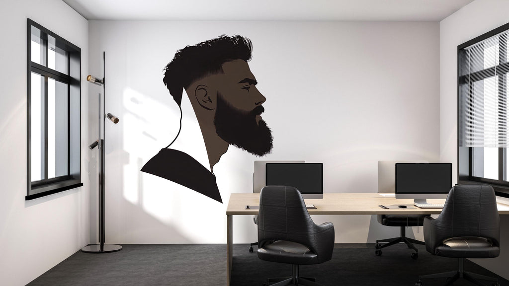 Fade Haircut Wall Decal, Barber Silhouette Wall Decor, Modern Barbershop Wall Art, Beard Hair Style Sticker, Mens Grooming Salon Wall Decal