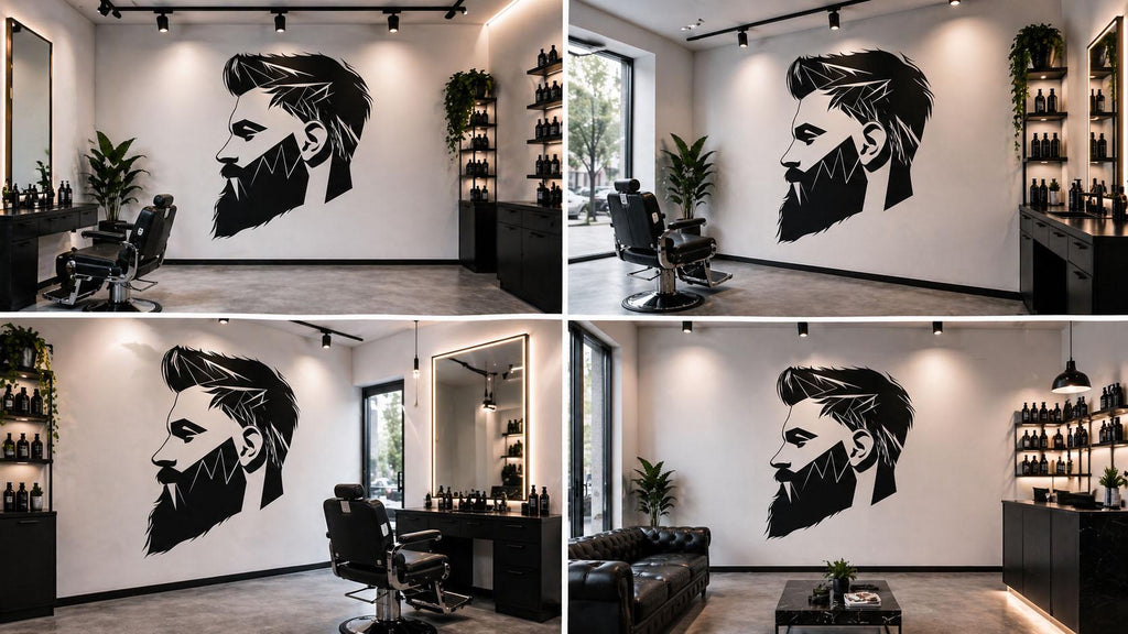 Geometric Barber Wall Decal, Beard Silhouette Wall Art, Modern Barbershop Wall Decor, Haircut Style Sticker, Mens Grooming Salon Wall Decal