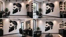 Load image into Gallery viewer, Geometric Barber Wall Decal, Beard Silhouette Wall Art, Modern Barbershop Wall Decor, Haircut Style Sticker, Mens Grooming Salon Wall Decal