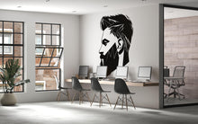 Load image into Gallery viewer, Geometric Barber Wall Decal, Beard Silhouette Wall Art, Modern Barbershop Wall Decor, Haircut Style Sticker, Mens Grooming Salon Wall Decal