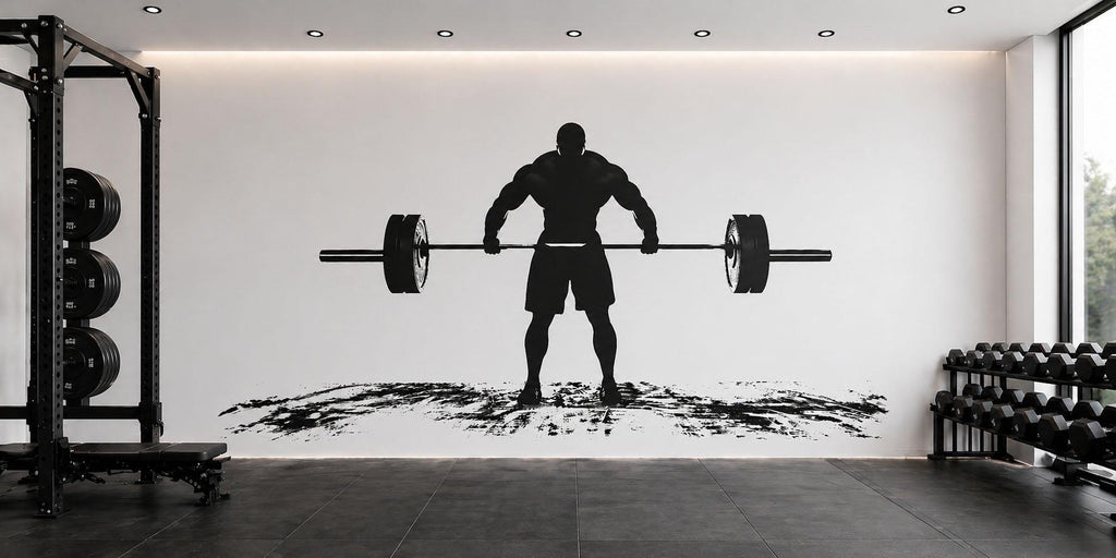 Weightlifting Wall Decal, Gym Wall Art, Barbell Silhouette Sticker, Fitness Wall Decor, Bodybuilder Wall Decal, Workout Gym Mural, Home Gym