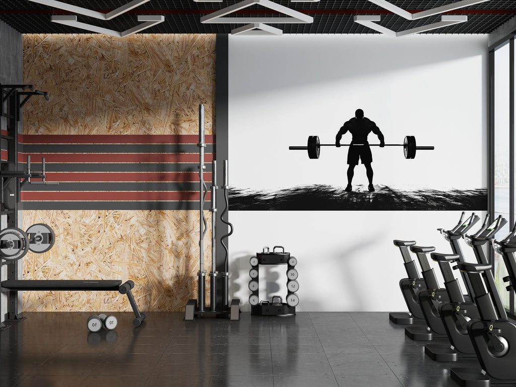 Weightlifting Wall Decal, Gym Wall Art, Barbell Silhouette Sticker, Fitness Wall Decor, Bodybuilder Wall Decal, Workout Gym Mural, Home Gym