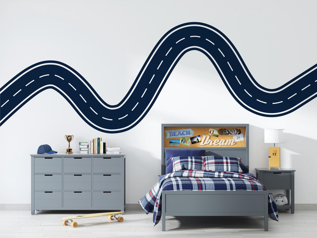 Winding Road Wall Decal Highway Wall Mural Kids Room Playroom Neutral Race Track Wall Sticker