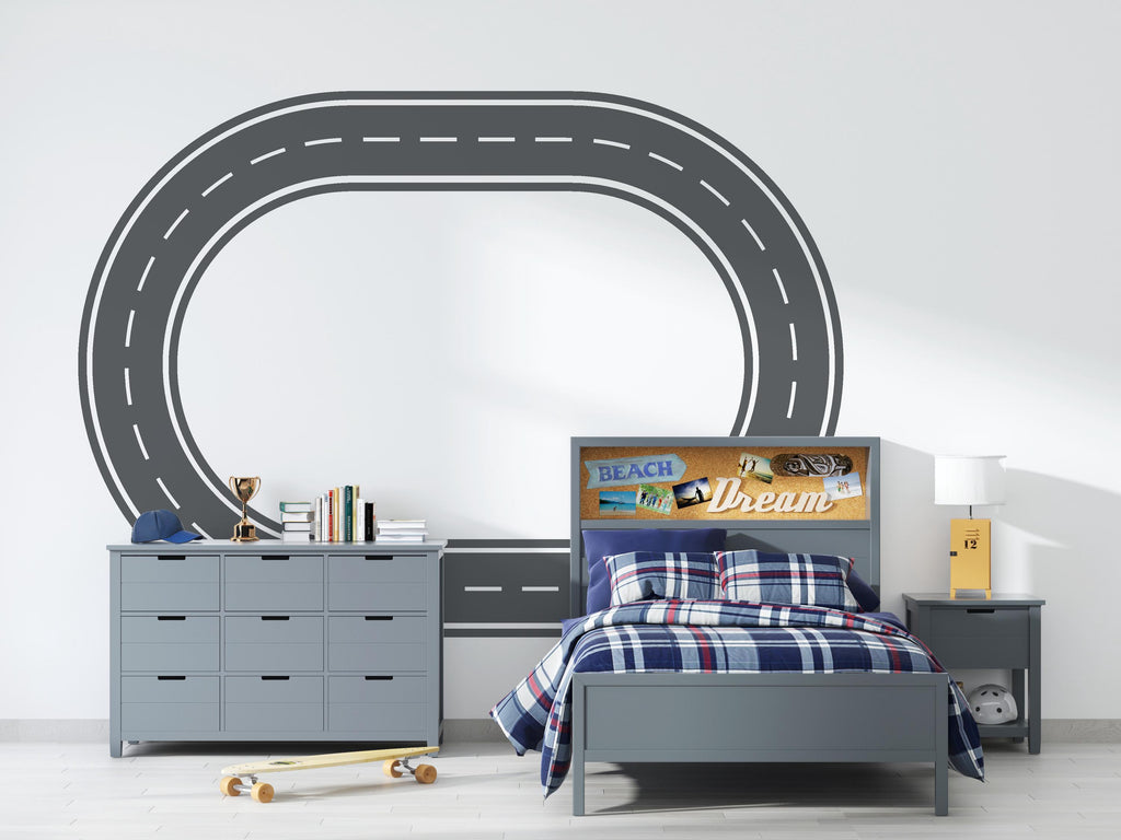 Highway Wall Decal Road Wall Mural Kids Room Racing Track Playroom Teen Room & Boys Bedroom Decor