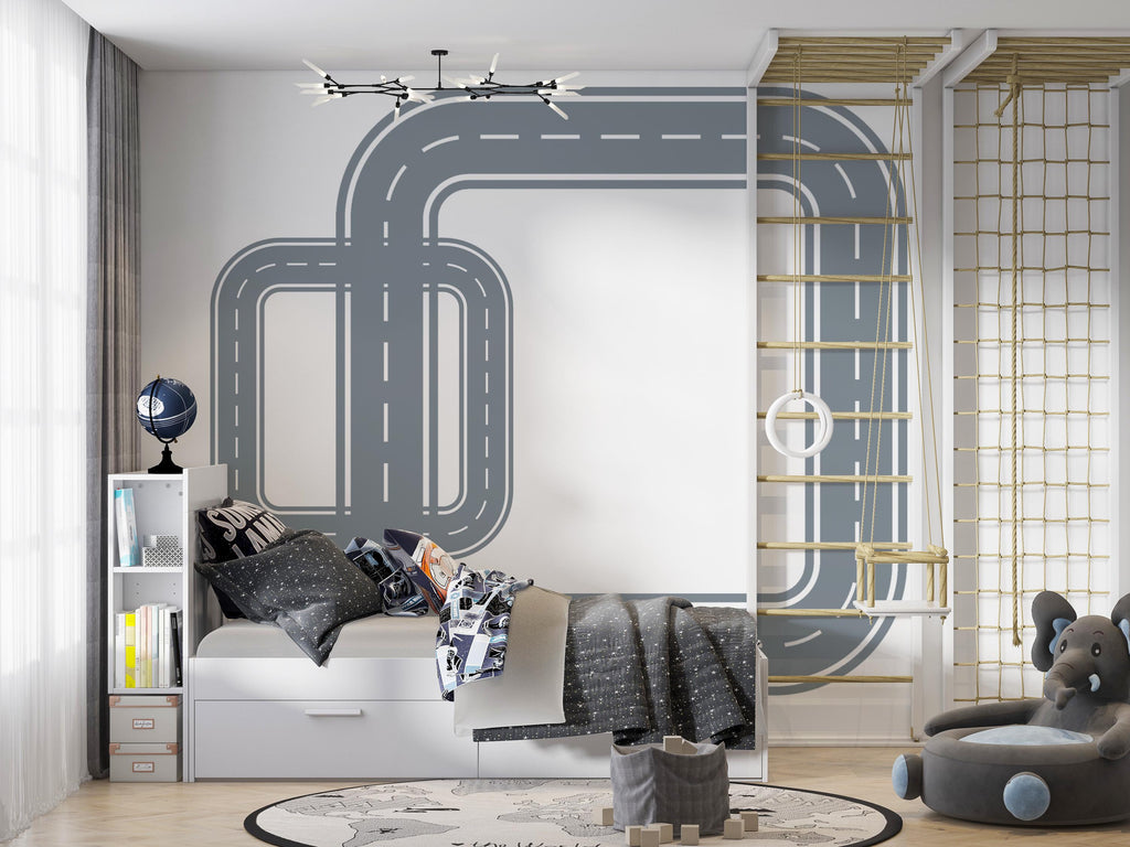 Road Wall Decal Kids Room Highway Wall Mural Toy Car Track Playroom Minimalist Race Track Wall Sticker Teen Room & Boys Bedroom Decor