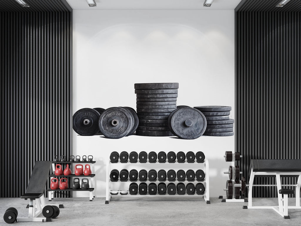 Weight Plates Wall Decal, Gym Wall Art, Industrial Fitness Decor, Barbell Plates Sticker, Home Gym Wall Mural, Strength Training Decor