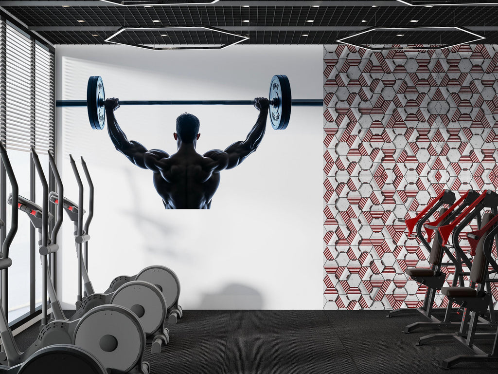 Bodybuilder Wall Decal Gym Wall Art Fitness Mural Weightlifting Vinyl Sticker Modern Gym Decor Barbell Athlete Silhouette Workout Motivation