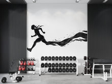 Load image into Gallery viewer, Running Woman Wall Decal Fitness Wall Art Gym Mural Runner Silhouette Vinyl Sticker Modern Gym Decor Cardio Motivation Workout Wall Decor