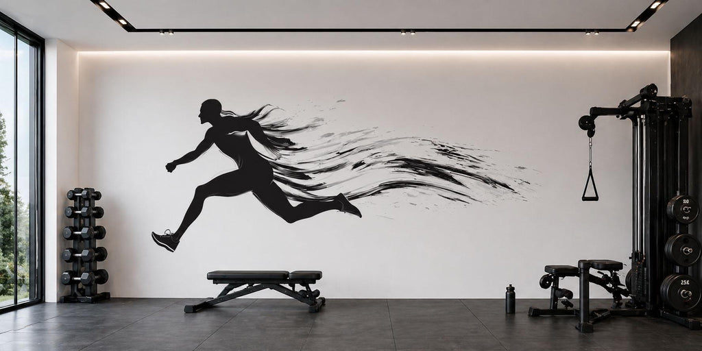 Sprint Runner Wall Decal Gym Wall Art Running Mural Athlete Silhouette Vinyl Sticker Fitness Wall Decor Speed Motion Workout Wall Art