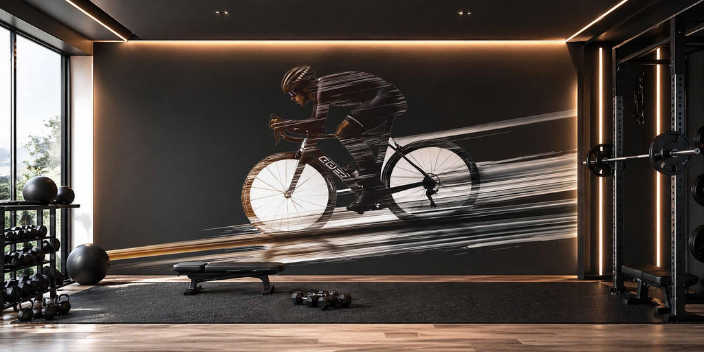 Cyclist Wall Decal Gym Wall Art Cycling Mural Bike Rider Vinyl Sticker Fitness Wall Decor Speed Motion Spin Studio Home Gym Decor