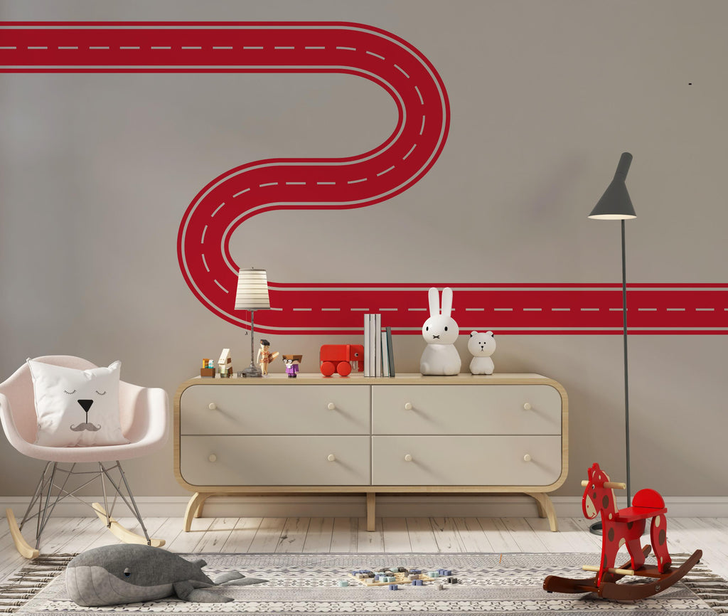 Road Wall Decal Racing Line Wall Mural Playroom Kids Room