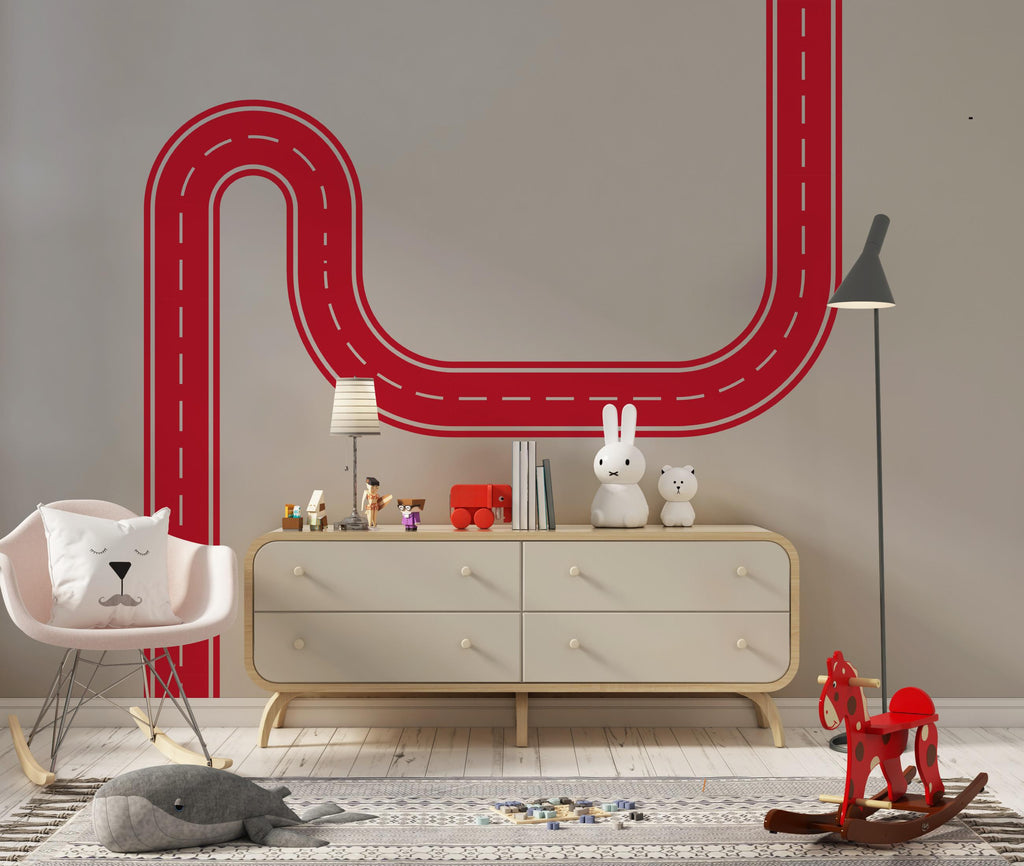 Road Wall Decal Racing Line Wall Mural Playroom Kids Room