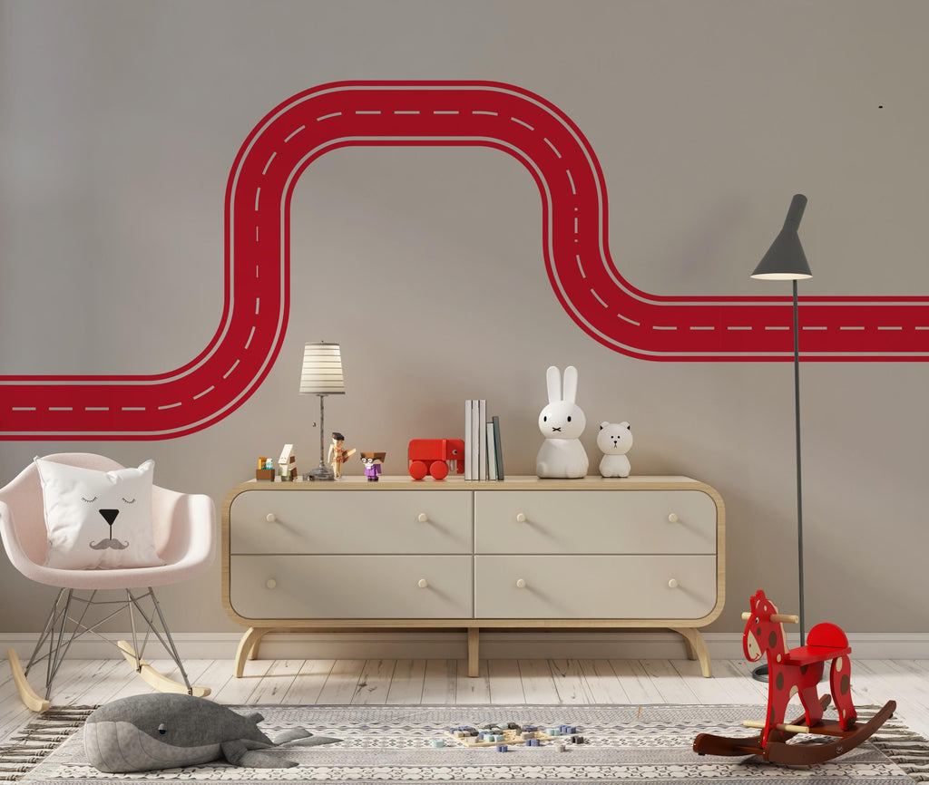 Race Track Wall Decal Road Wall Mural Playroom Car Track Wall Sticker Kids Room Nursery & Playroom
