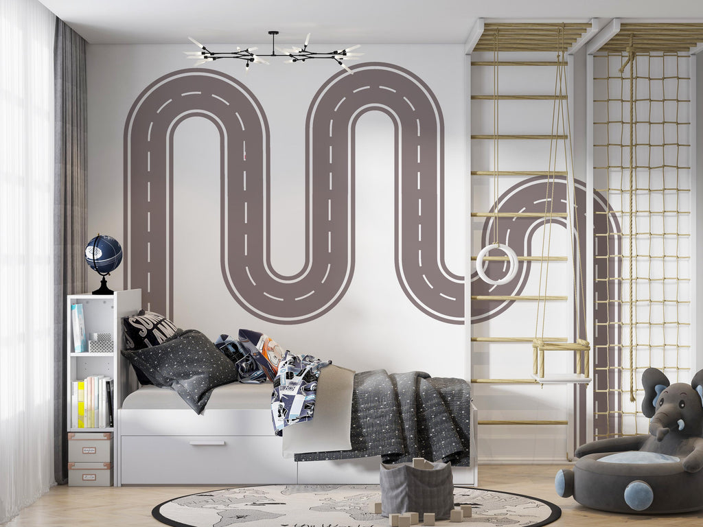 Road Wall Decal Racing Line Wall Mural Boys Room Workplace