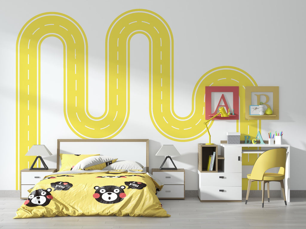 Road Wall Decal Racing Line Wall Mural Boys Room Workplace