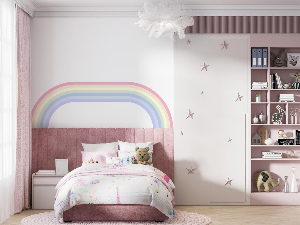 Wavy Rainbow Wall Decal for Bedroom Organic Line Wall Sticker Creative Space Decor RAINBOW STRIPES WAVE