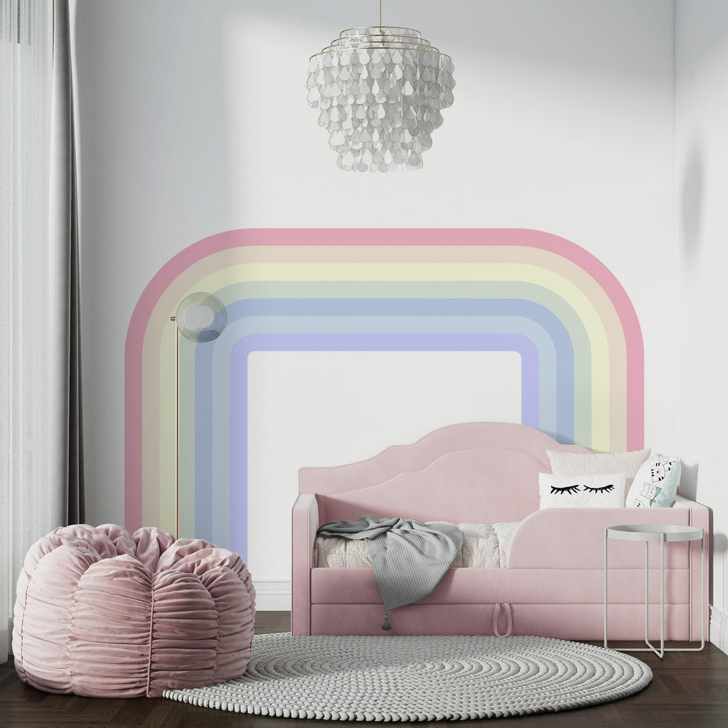 Rainbow Stripe Wave Soft Curve Rainbow Wall Decal for Relax Zone Gentle Vinyl Wall Art Lounge Decor