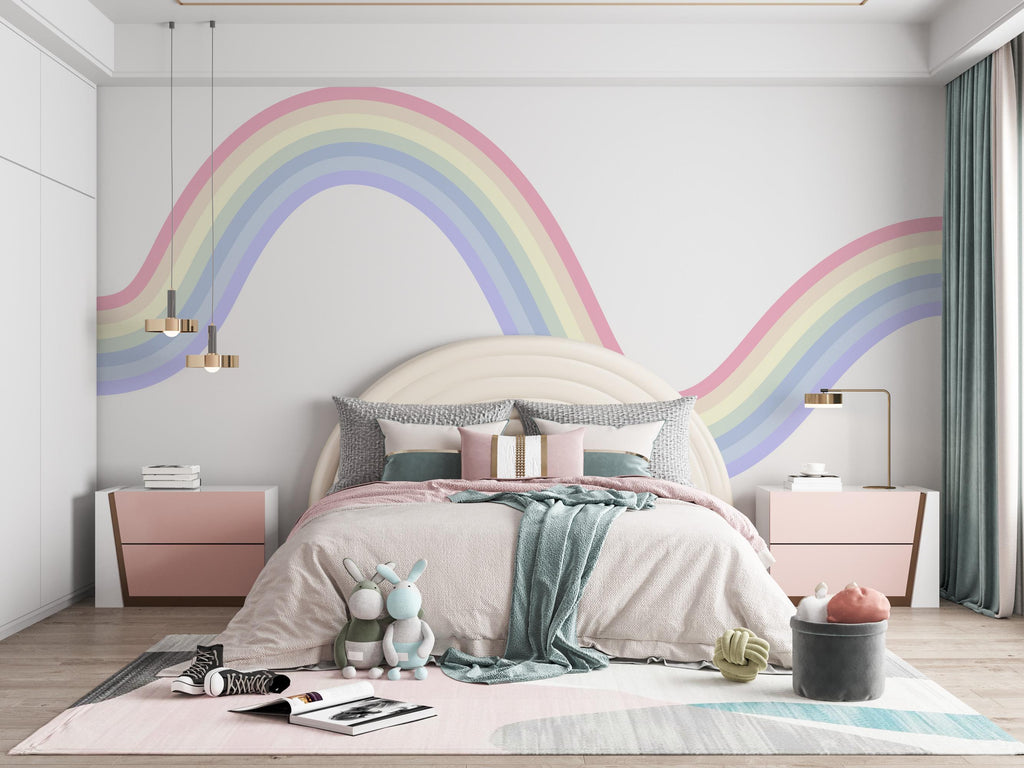 Rainbow Stripe Wave Line Rainbow Wall Decal for Modern Home Minimal Vinyl Wall Art Neutral Decor