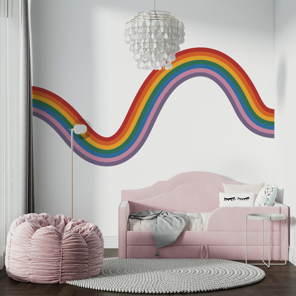 Rainbow Stripe Wave Line Rainbow Wall Decal for Modern Home Minimal Vinyl Wall Art Neutral Decor
