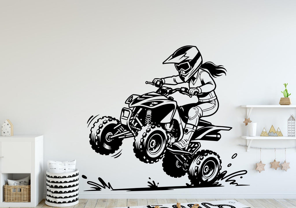 ATV Rider Girl Wall Decal, ATV Wall sticker, 4x4 wall art Kids Extreme room Decal 388DE