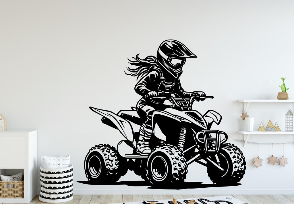 ATV Rider Girl Wall Decal, ATV Wall sticker, 4x4 wall art Kids Extreme room Decal 389DE