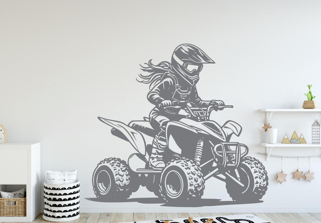 ATV Rider Girl Wall Decal, ATV Wall sticker, 4x4 wall art Kids Extreme room Decal 389DE