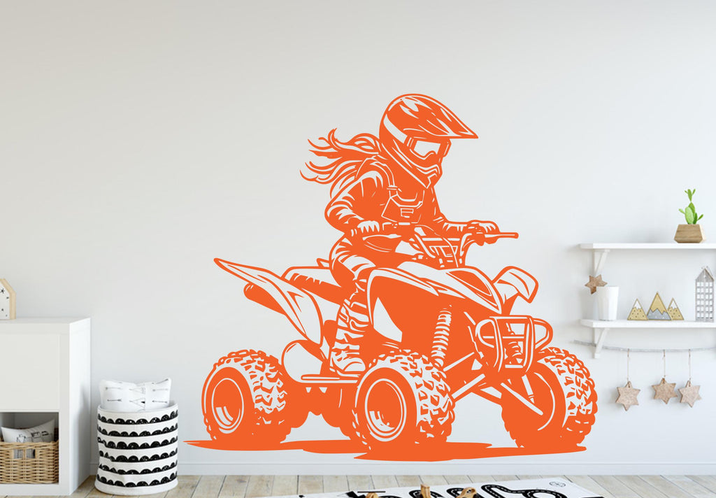 ATV Rider Girl Wall Decal, ATV Wall sticker, 4x4 wall art Kids Extreme room Decal 389DE