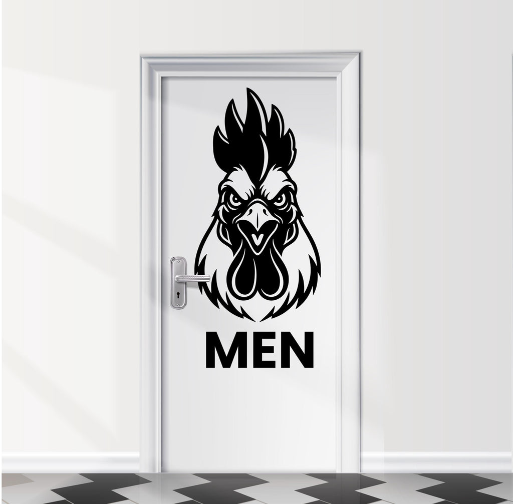 Funny Bathroom Sign Rooster Door Decal, Bar Restaurant Toilet Door Decal, Bathroom Door Sign, Man Woman Modern Signs Vinyl Stickers, WC