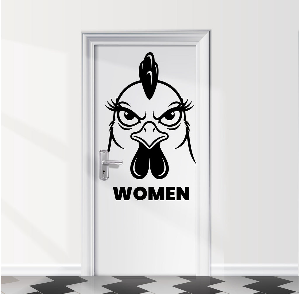 Funny Bathroom Sign Hen Door Decal, Bar Restaurant Toilet Door Decal, Bathroom Door Sign, Man Woman Modern Signs Vinyl Stickers, WC