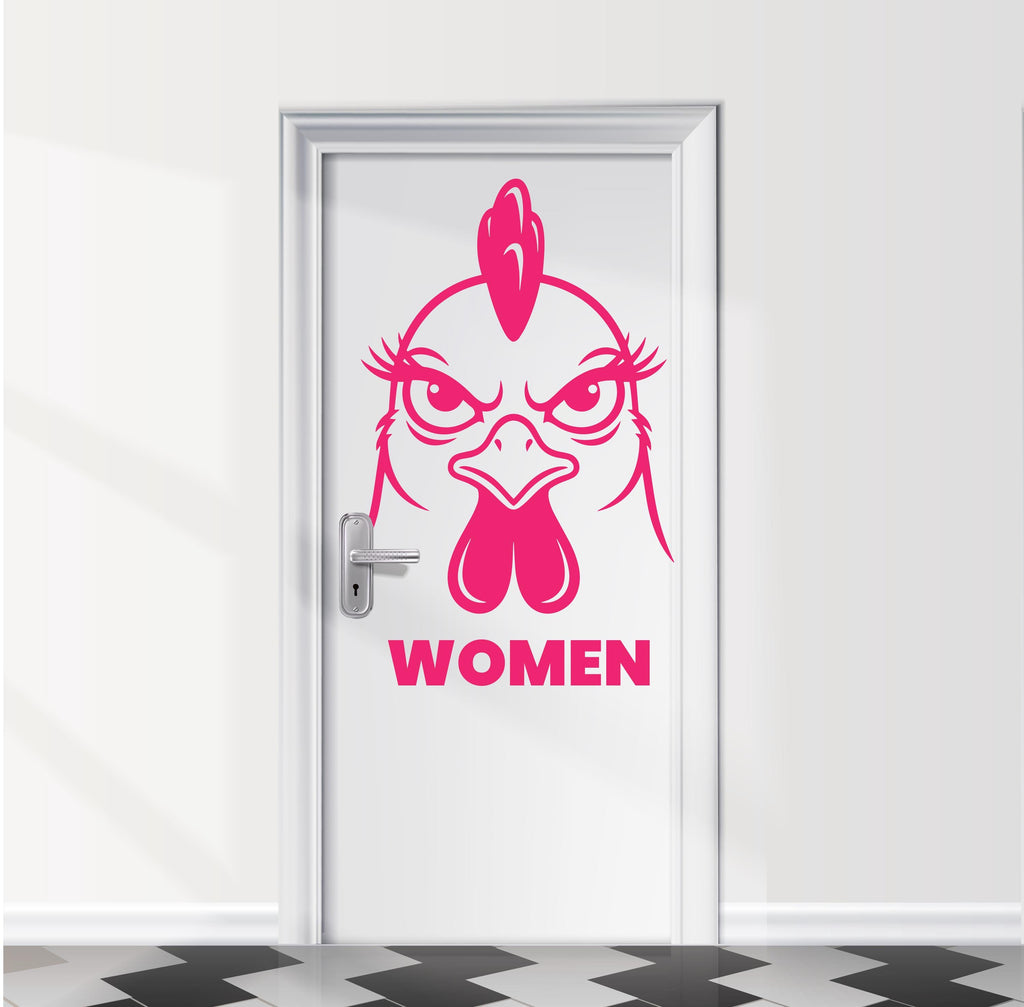 Funny Bathroom Sign Hen Door Decal, Bar Restaurant Toilet Door Decal, Bathroom Door Sign, Man Woman Modern Signs Vinyl Stickers, WC