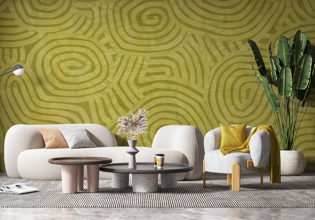Nature-Inspired Green Abstract Wallpaper Organic Line Pattern Wall Mural Calming Wellness Interior Decor Earthy Modern Wall Art 820LU
