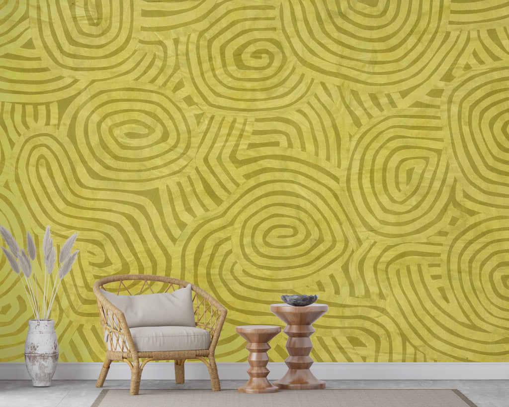 Nature-Inspired Green Abstract Wallpaper Organic Line Pattern Wall Mural Calming Wellness Interior Decor Earthy Modern Wall Art 820LU