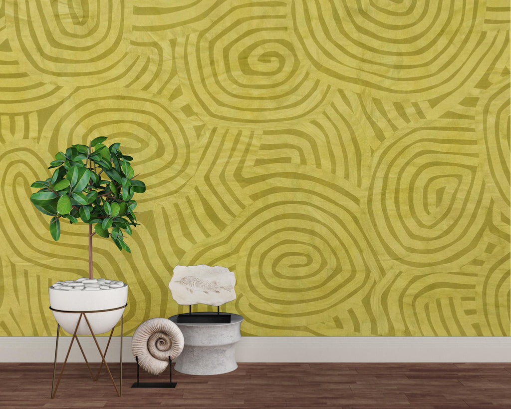 Nature-Inspired Green Abstract Wallpaper Organic Line Pattern Wall Mural Calming Wellness Interior Decor Earthy Modern Wall Art 820LU