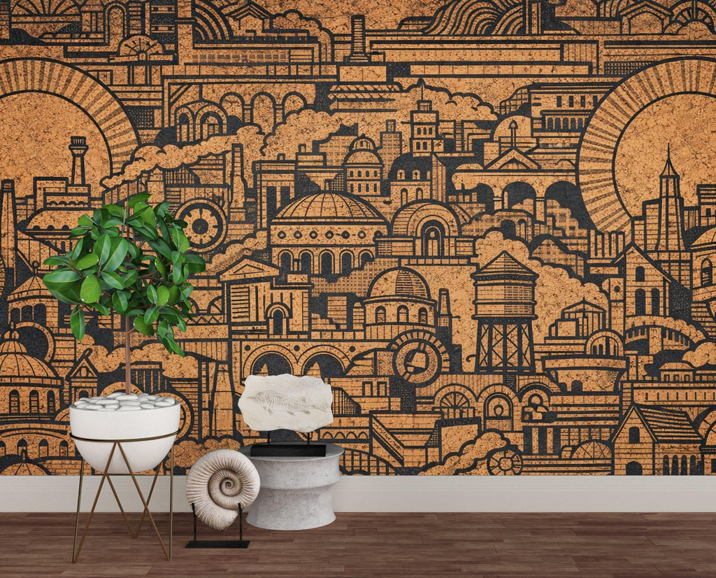 Cityscape Wallpaper Mural, Industrial Line Art Wall Mural, Urban Architecture Wallpaper, Modern Wall Decor, Peel and Stick Wallpaper 821LU