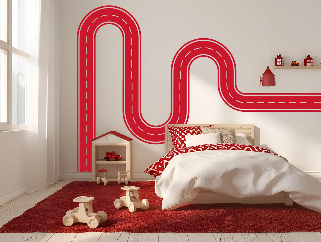 Road Wall Decal Racing Line Wall Mural Playroom Kids Room