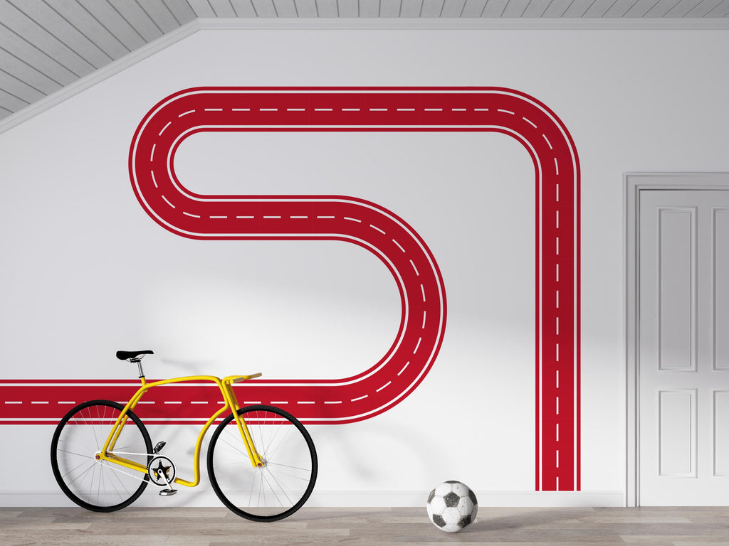 Road Wall Decal Winding Highway Wall Mural Boys Room Race Track Wall Sticker Kids Room