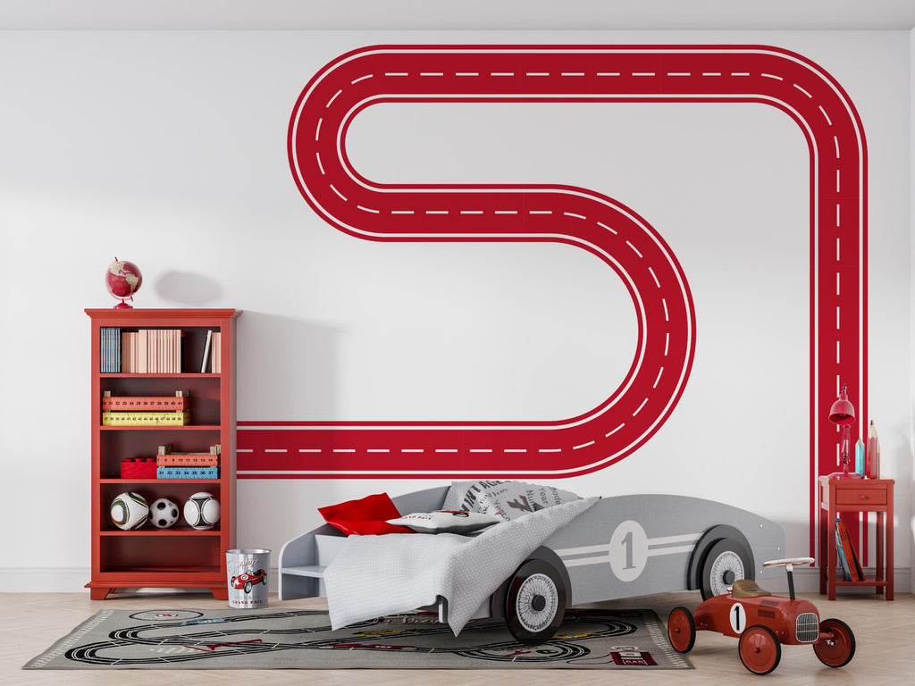 Road Wall Decal Winding Highway Wall Mural Boys Room Race Track Wall Sticker Kids Room