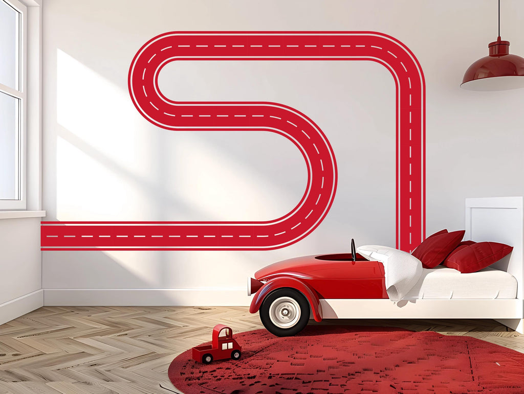 Road Wall Decal Winding Highway Wall Mural Boys Room Race Track Wall Sticker Kids Room
