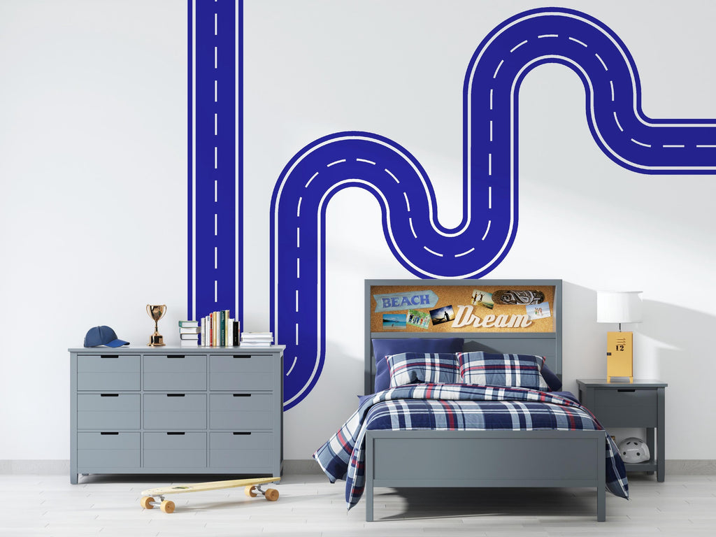 Race Track Wall Decal Road Wall Mural Workplace Openspace Highway Winding Boys Room Kids